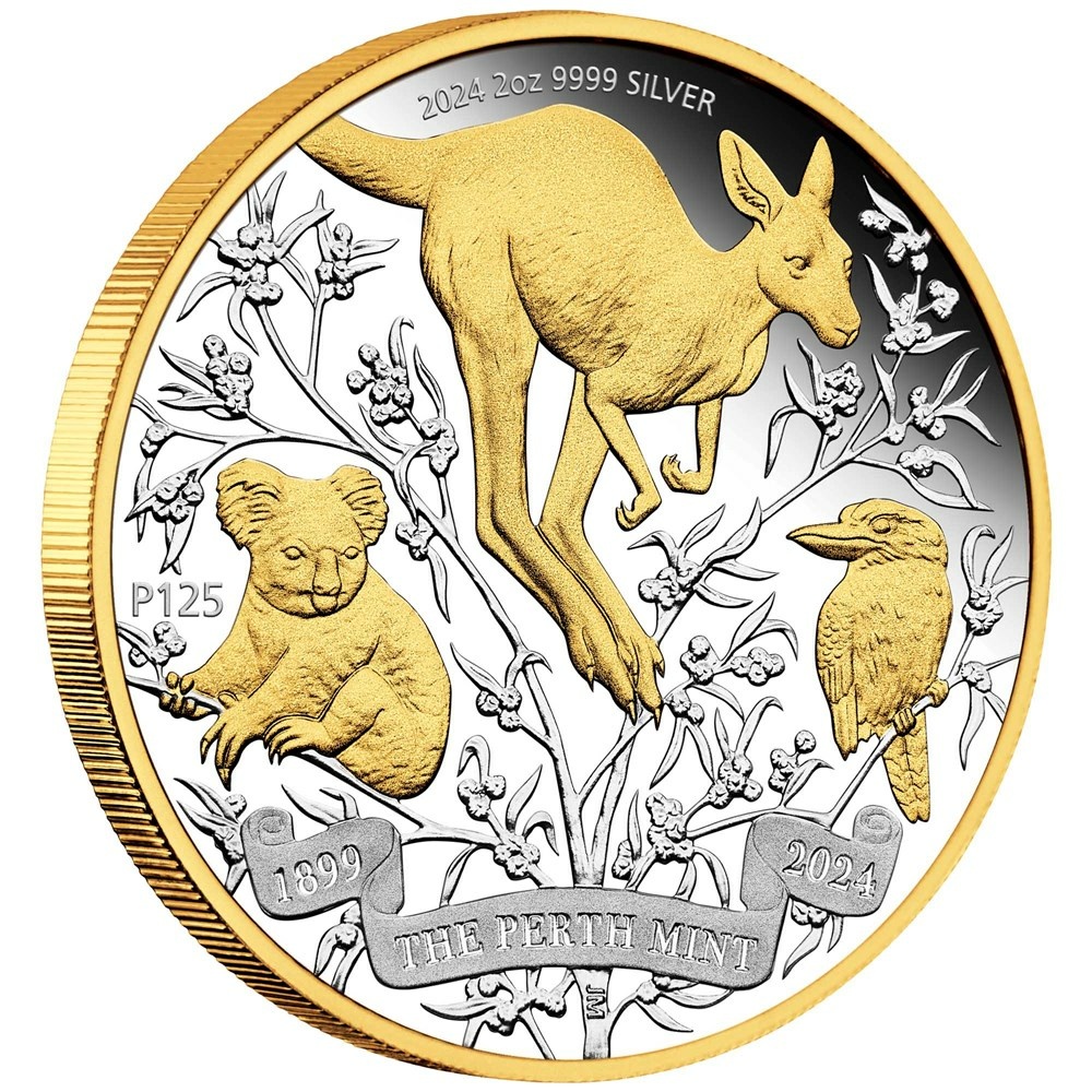 Perth Mint 125th Anniversary Silver Gold Plated Coin 2 Oz 2024 Proof