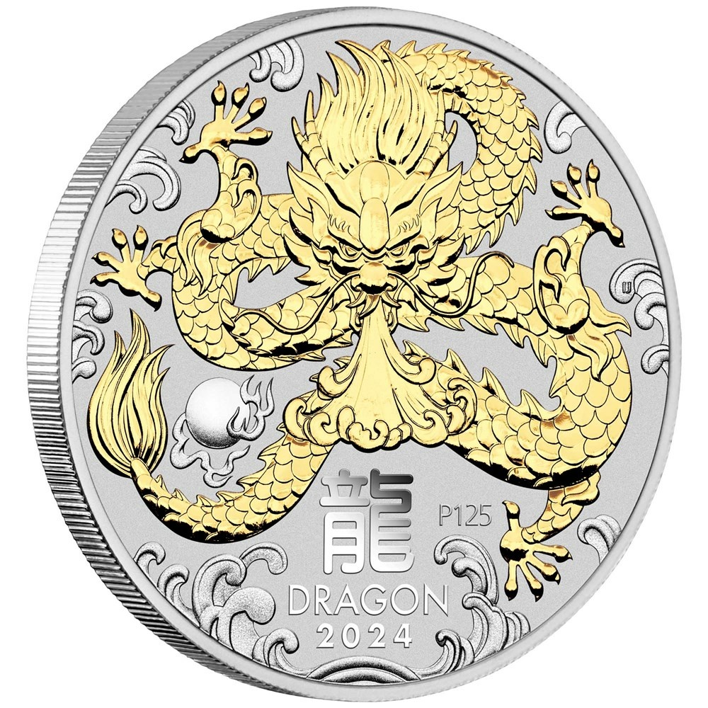 Stříbrná pozlacená mince Rok Draka 1 Oz 2024 - LUNÁRNÍ SÉRIE III.