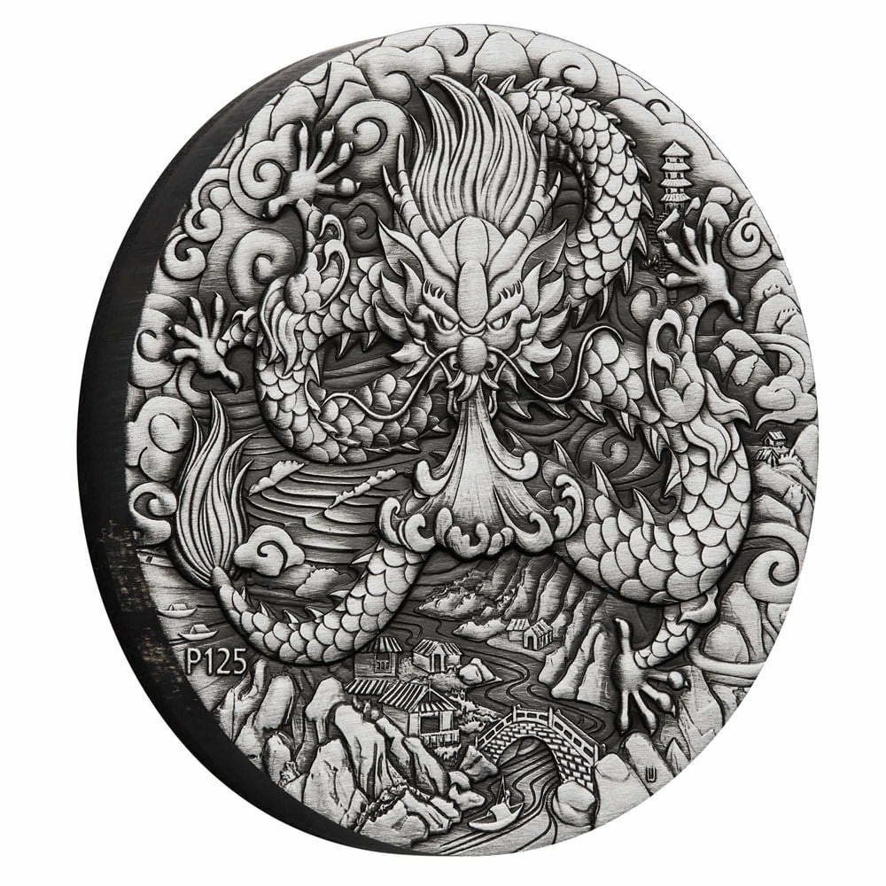 Silver coin Year of the Dragon 2 Oz 2024 - LUNAR SERIES III. - Antique coin in case