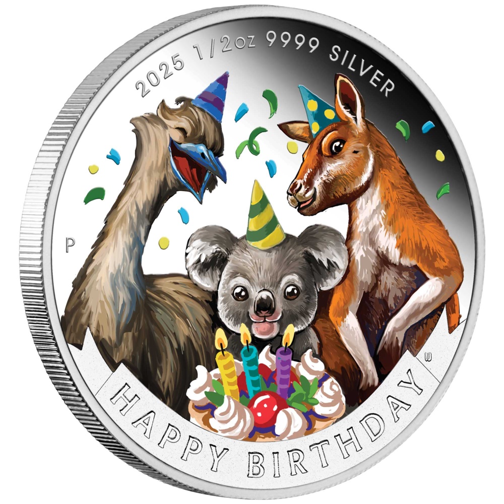 Stříbrná mince Happy Birthday 1/2oz Silver Proof Coloured in Card 2025