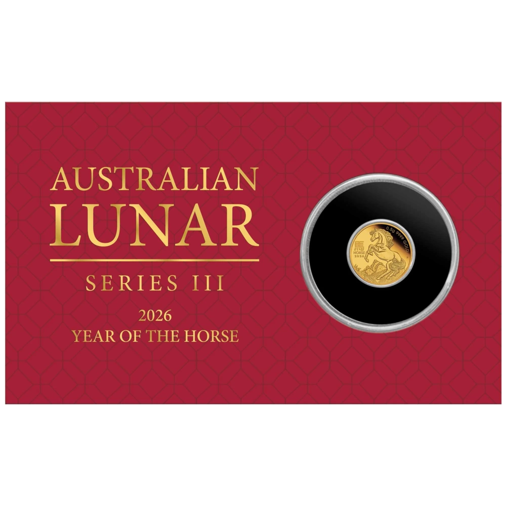 Australische Mondserie III 2026 Jahr des Pferdes 0,5 g Gold-Proof-Münze in Karte