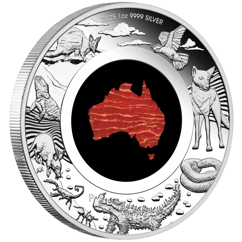 Great Southern Land 2025 1 Unze Silber-Proof-Münze mit Schlangenhaut-Jaspis