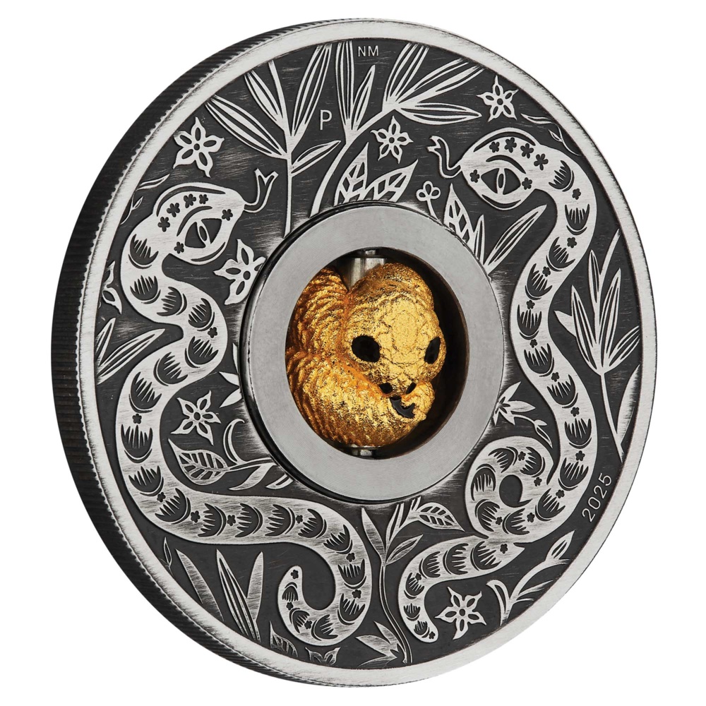 Silver Coin Snake Antique Rotating Charm 1 Oz 2025