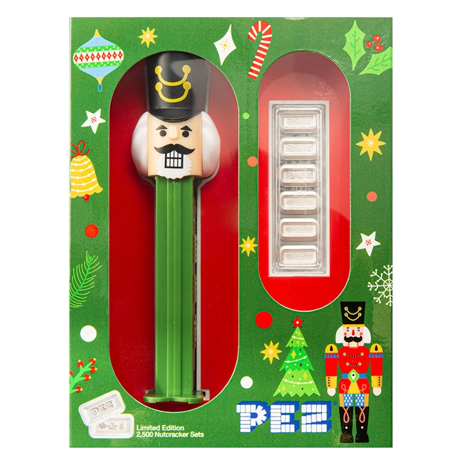 2025 PEZ® Geschenkset mit Nussknacker-Spender und 6 x 5 g Silberwaffeln