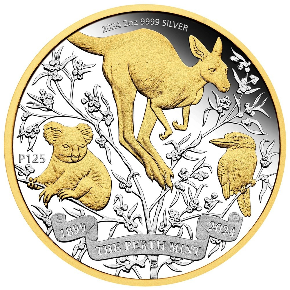 Perth Mint 125th Anniversary Silver Gold Plated Coin 2 Oz 2024 Proof