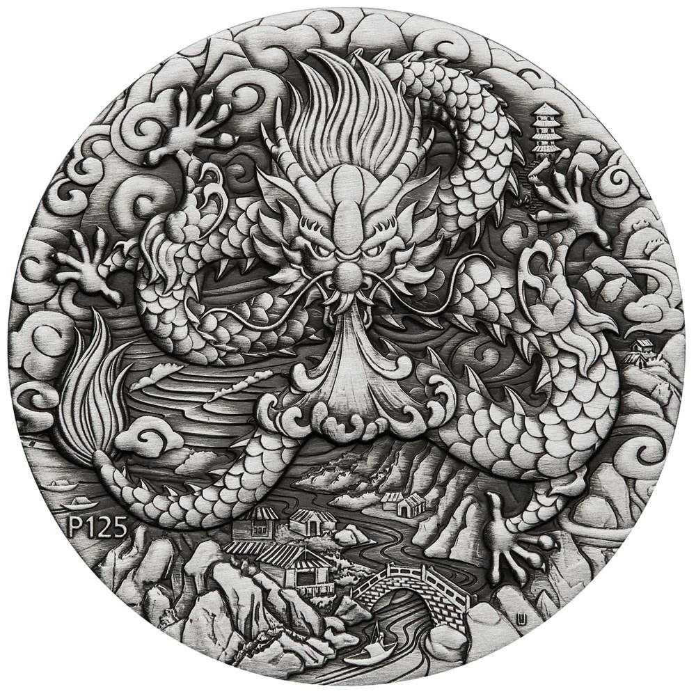 Silver coin Year of the Dragon 2 Oz 2024 - LUNAR SERIES III. - Antique coin in case