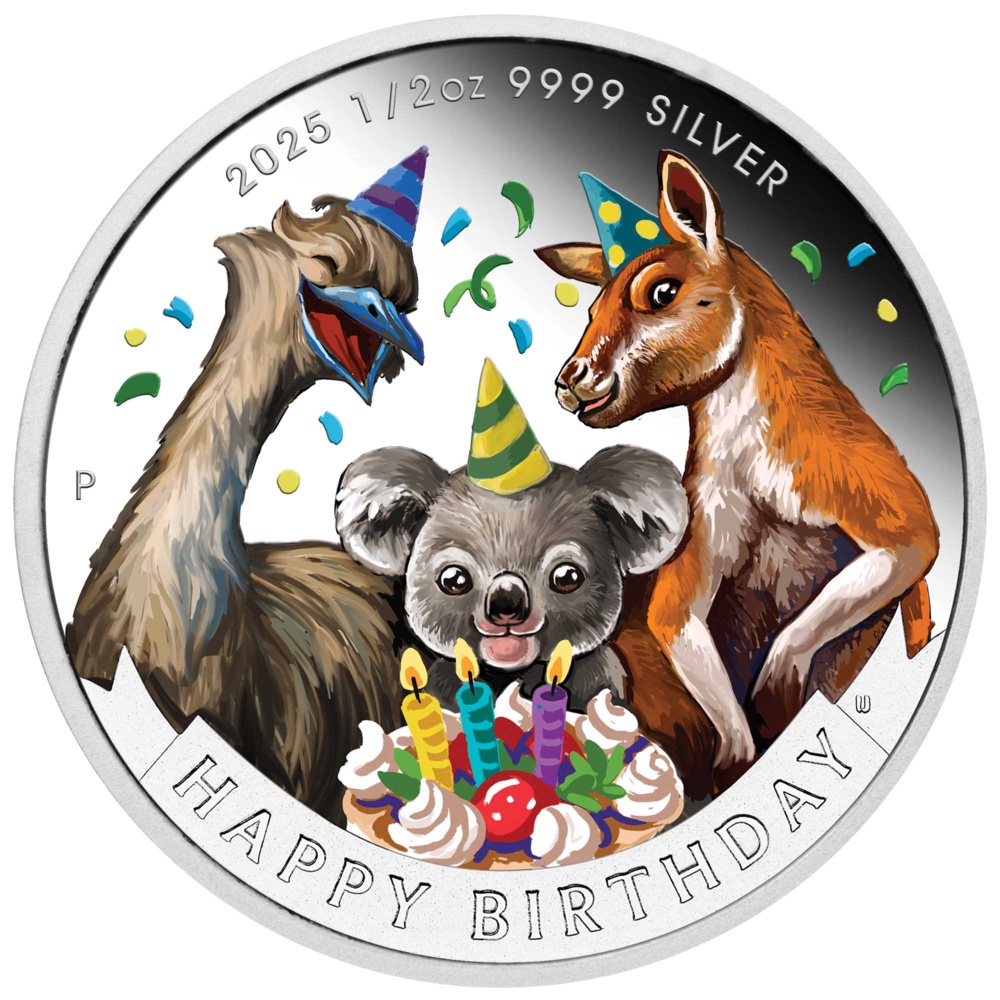Stříbrná mince Happy Birthday 1/2oz Silver Proof Coloured in Card 2025