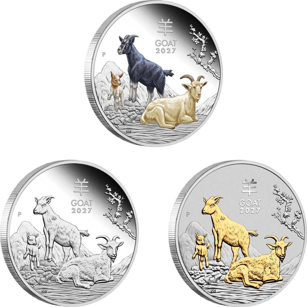 Three-Coin Set Australian Lunar Series III 2027 Year of the Goat Silver - Proof