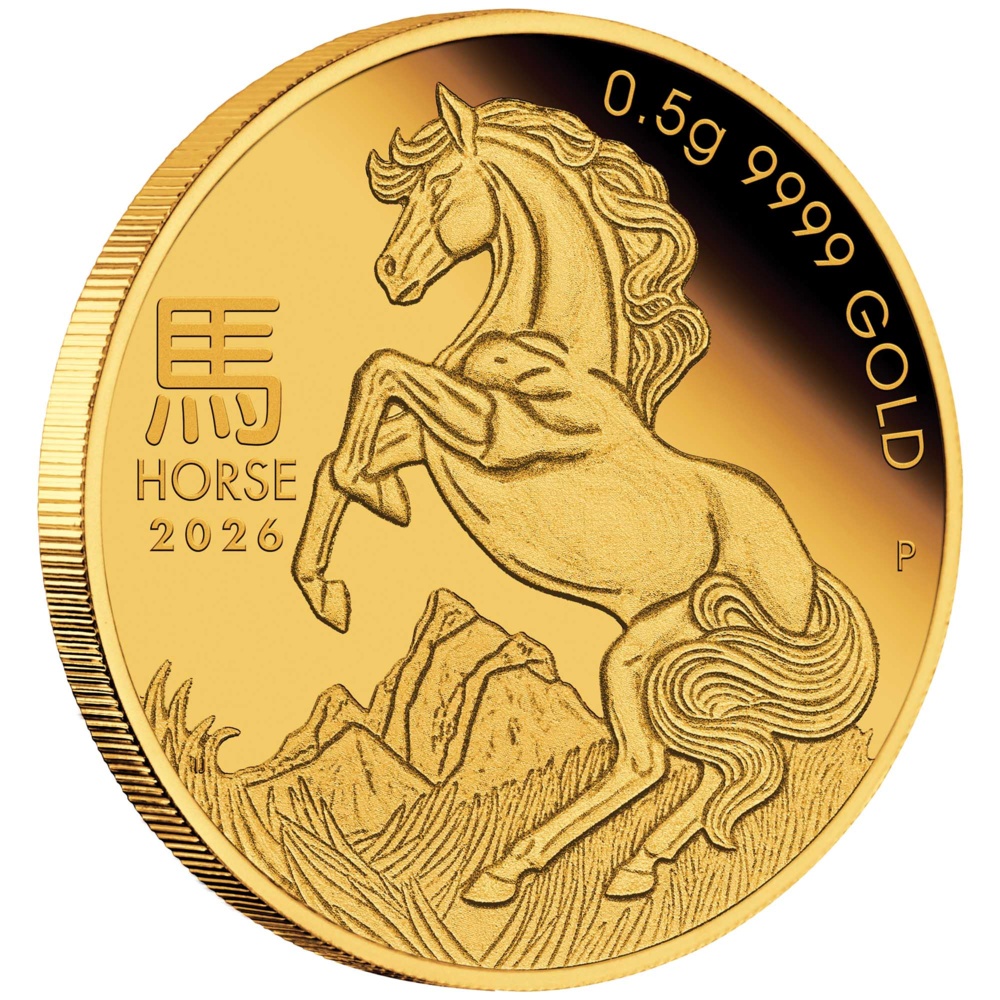 Australische Mondserie III 2026 Jahr des Pferdes 0,5 g Gold-Proof-Münze in Karte