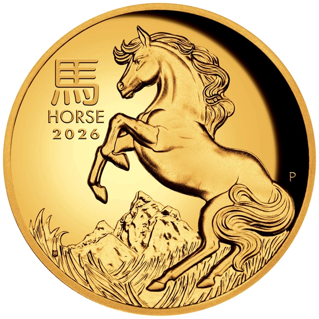 Gold Proof Coin Australian Lunar Series III 2026 Year of the Horse 1oz -High relief