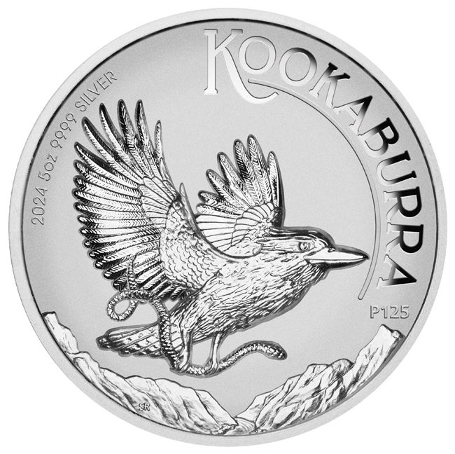 Australische Kookaburra 2024 5 oz Silber-Proof-Münze mit hohem Relief und Prägung