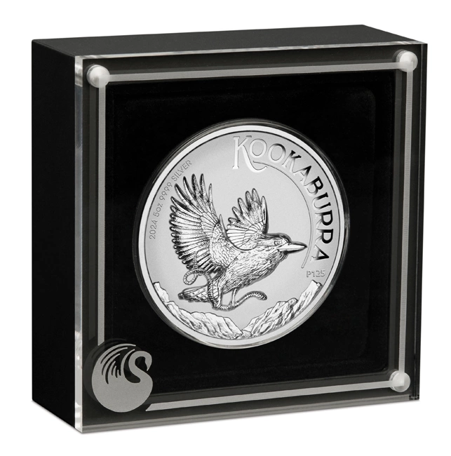 Australische Kookaburra 2024 5 oz Silber-Proof-Münze mit hohem Relief und Prägung