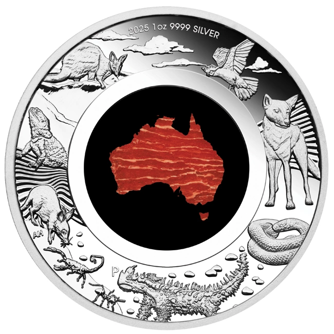 Great Southern Land 2025 1 Unze Silber-Proof-Münze mit Schlangenhaut-Jaspis
