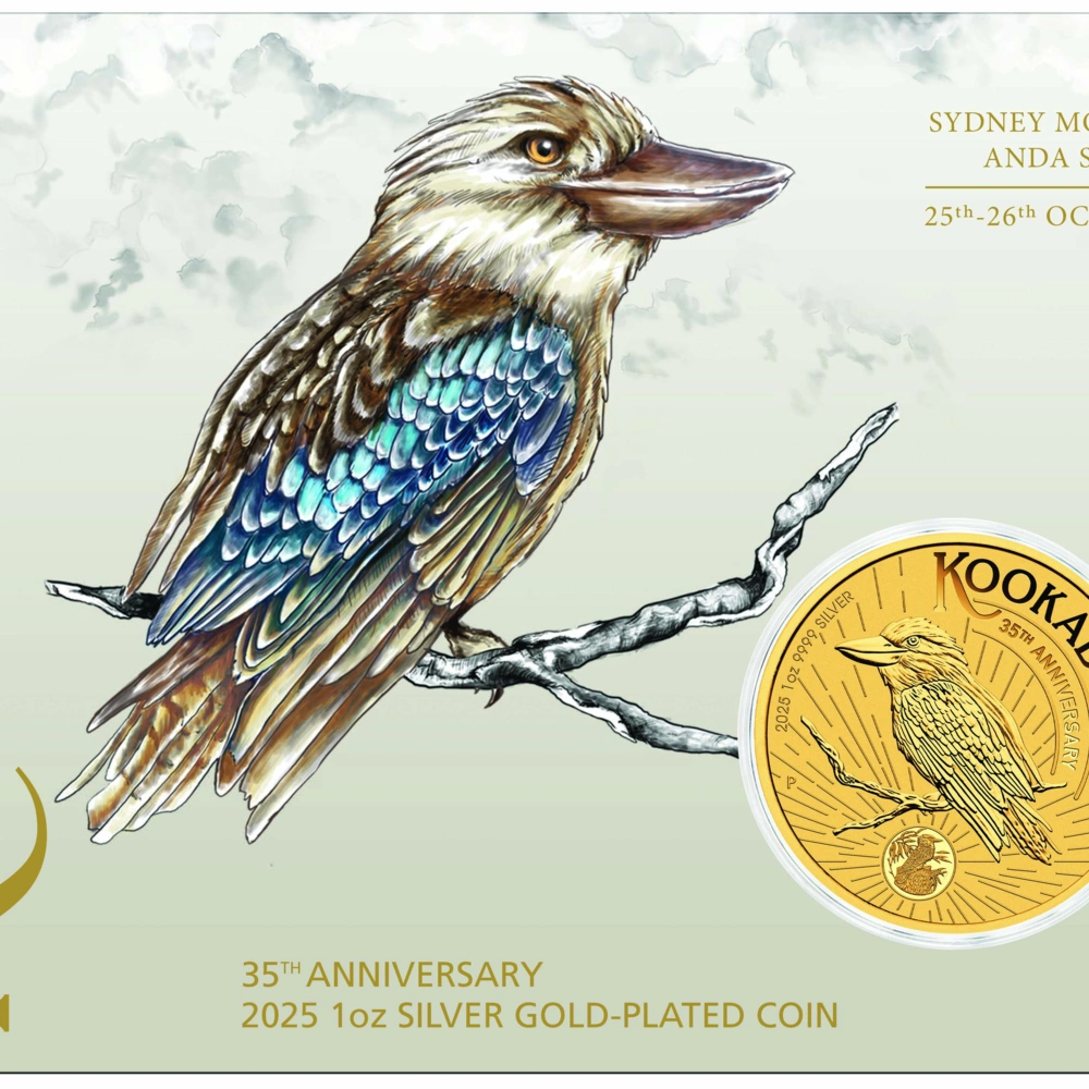 Sydney Money Expo ANDA Special Kookaburra 35th Anniversary 2025 1oz Silver Gold-Plated Coin