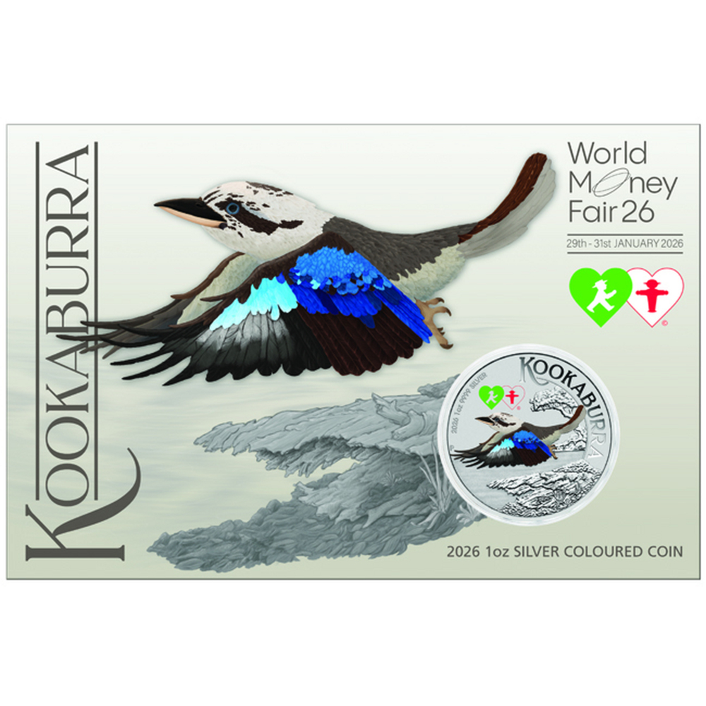 1 Oz Australian Kookaburra (Kingfisher) 2026 Color (World Money Fair Berlin 2026) Silver Coin Card