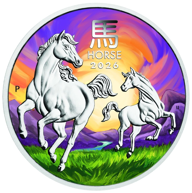 Melbourne Money Expo ANDA Sonderausgabe 2026 Jahr des Pferdes 1 oz silberfarbene Münze in Karte