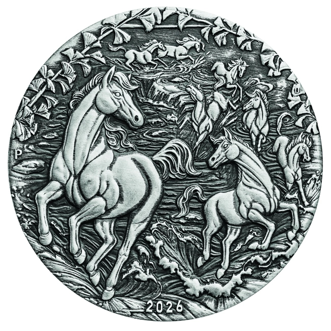 Stříbrná mince Rok Koně 2 Oz 2026 - LUNÁRNÍ SÉRIE III. - Antická mince v etui