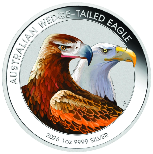 Australian Wedge-tailed Eagle 2026 1oz Silver Coloured Coin in Card