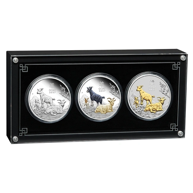 Three-Coin Set Australian Lunar Series III 2027 Year of the Goat Silver - Proof