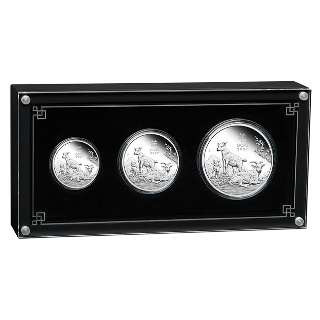 Three-Coin Set Australian Lunar Series III 2027 Year of the Goat Silver - Proof