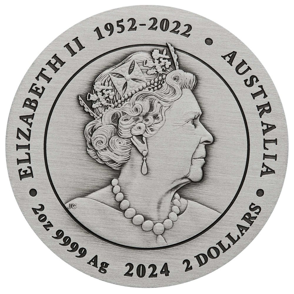 Silver coin Year of the Dragon 2 Oz 2024 - LUNAR SERIES III. - Antique coin in case