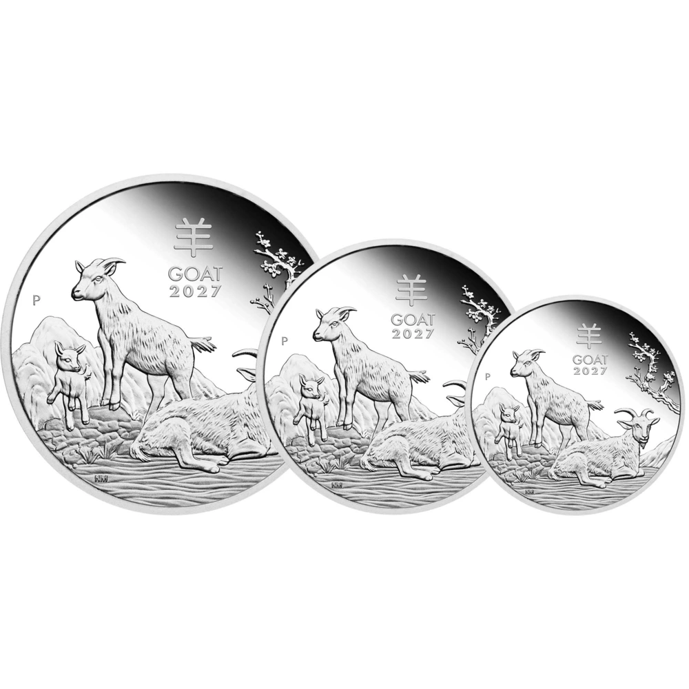 Three-Coin Set Australian Lunar Series III 2027 Year of the Goat Silver - Proof