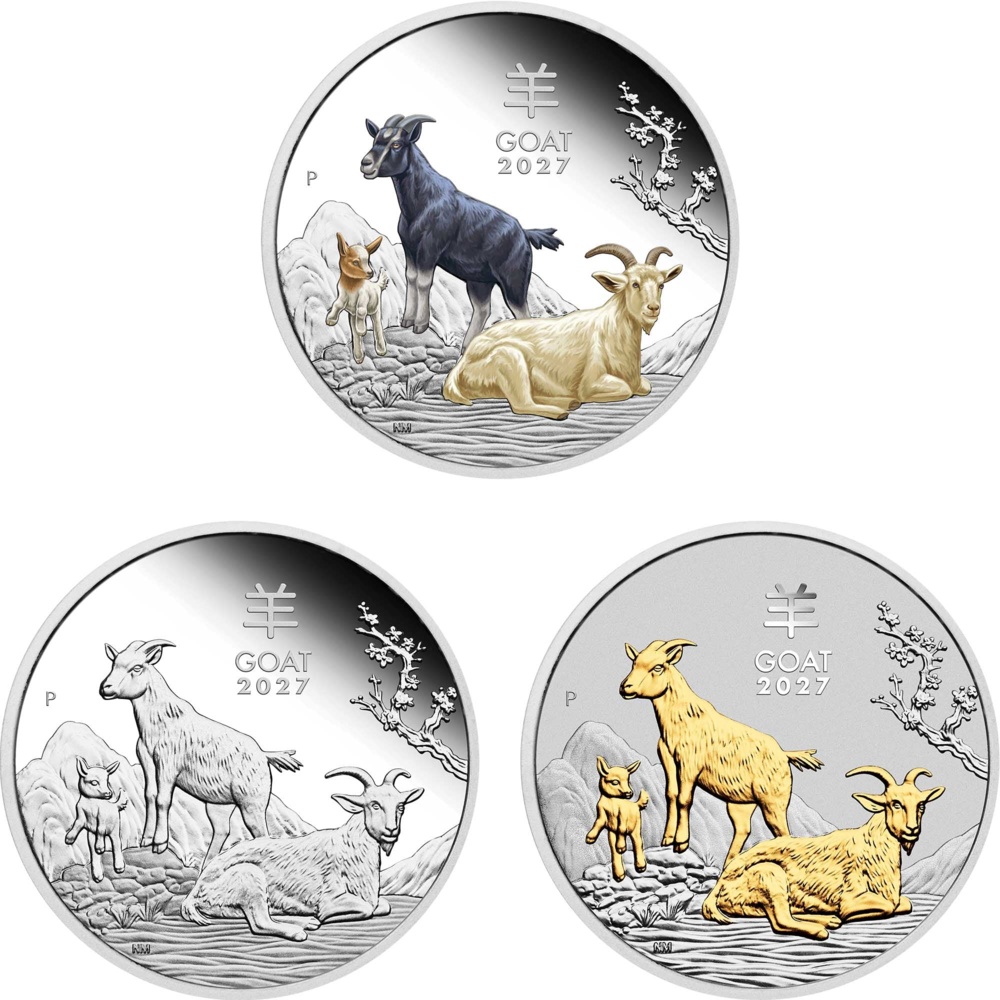Three-Coin Set Australian Lunar Series III 2027 Year of the Goat Silver - Proof