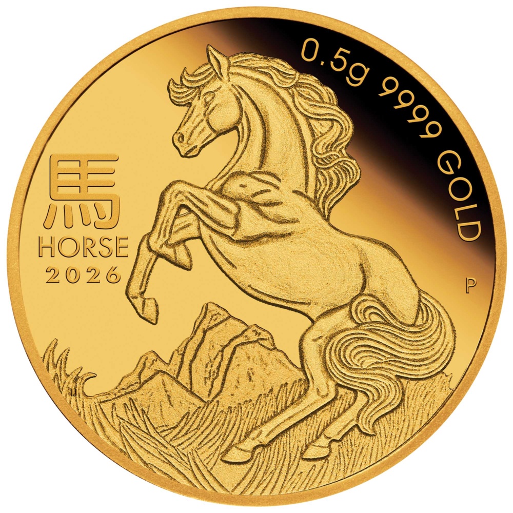 Australische Mondserie III 2026 Jahr des Pferdes 0,5 g Gold-Proof-Münze in Karte