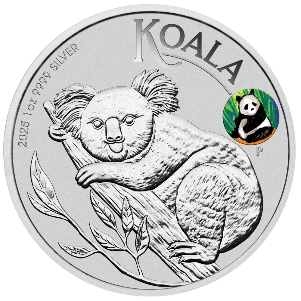 Stříbrná speciální mince australská koala s pandou Privy z mezinárodní mincovní výstavy v Pekingu 2025 1 Oz