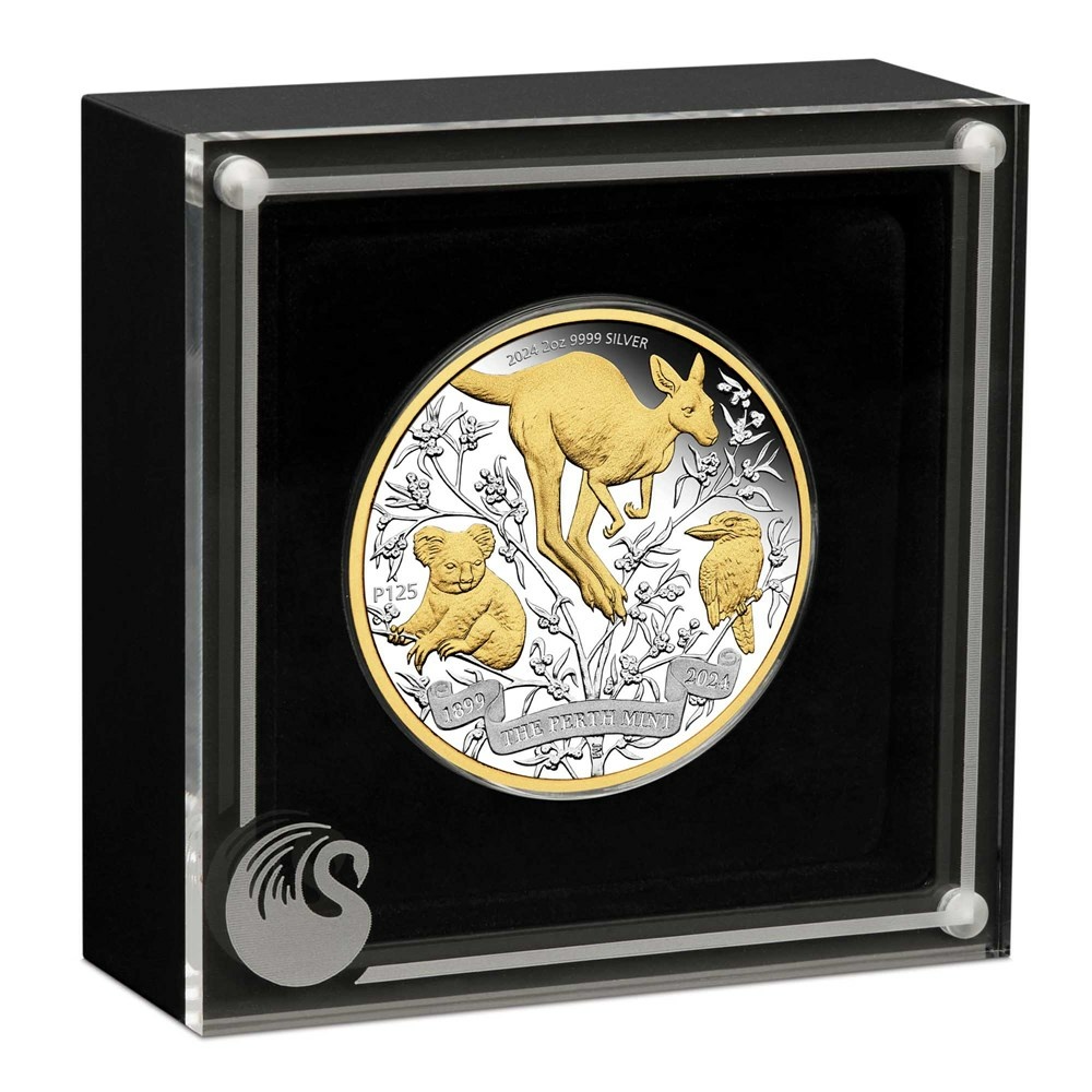Perth Mint 125th Anniversary Silver Gold Plated Coin 2 Oz 2024 Proof