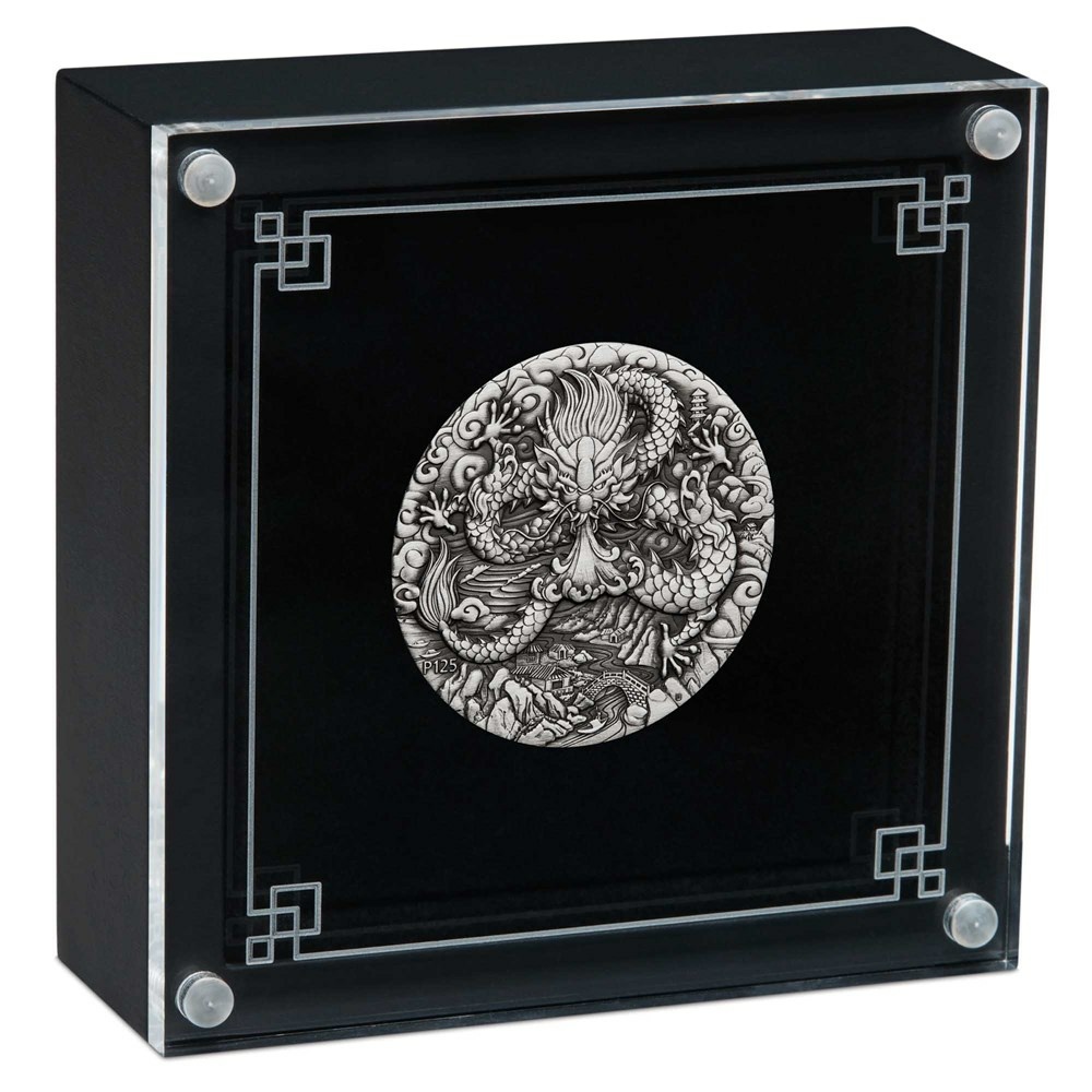 Silver coin Year of the Dragon 2 Oz 2024 - LUNAR SERIES III. - Antique coin in case