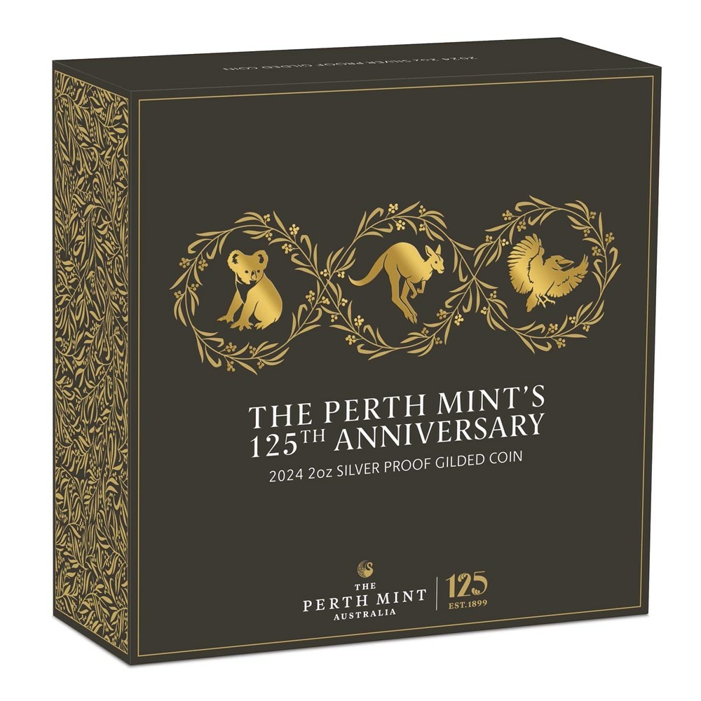 Perth Mint 125th Anniversary Silver Gold Plated Coin 2 Oz 2024 Proof