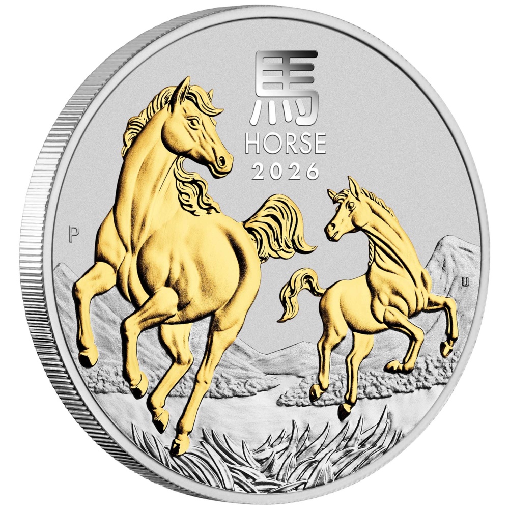Australische Mondserie III 2026 Jahr des Pferdes 1 oz vergoldete Silbermünze -Proof