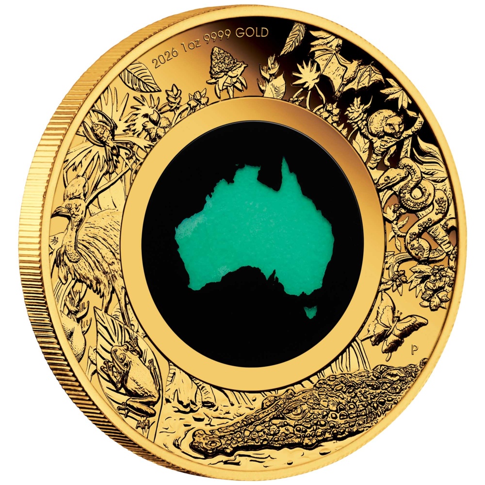 Zlatá mince „Great Southern Land 2026“ - 1 OZ - Proof s motivem chrysoprasu - Austrálie