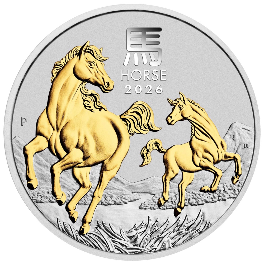 Australische Mondserie III 2026 Jahr des Pferdes 1 oz vergoldete Silbermünze -Proof
