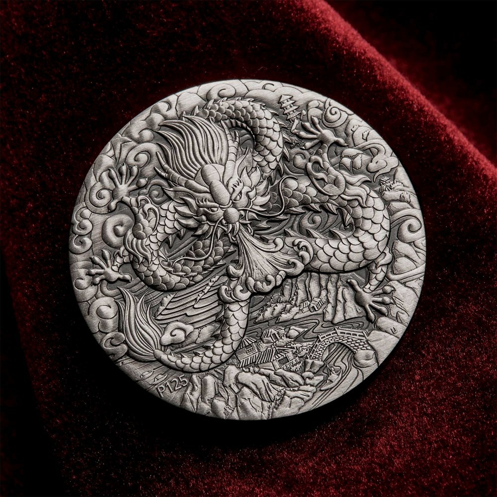Silver coin Year of the Dragon 2 Oz 2024 - LUNAR SERIES III. - Antique coin in case