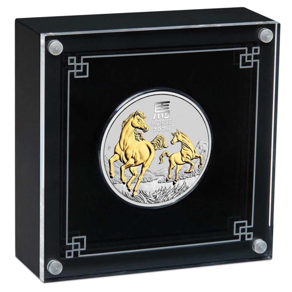 Australische Mondserie III 2026 Jahr des Pferdes 1 oz vergoldete Silbermünze -Proof