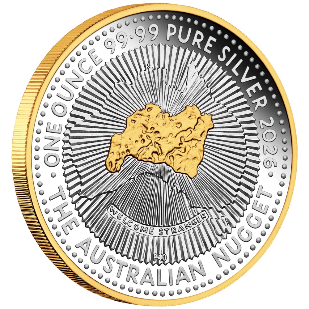 40-jähriges Jubiläum des australischen Nugget-Goldmünzenprogramms 2026 1 Unze Silber-Proof-vergoldete Münze