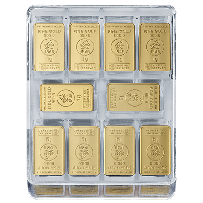250x 1g Heimerle + Meule Investiční zlatý slitek -BOX