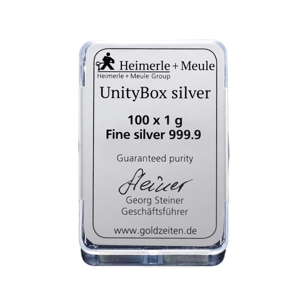 100x 1g Heimerle + Meule Investiční stříbrný slitek - BOX