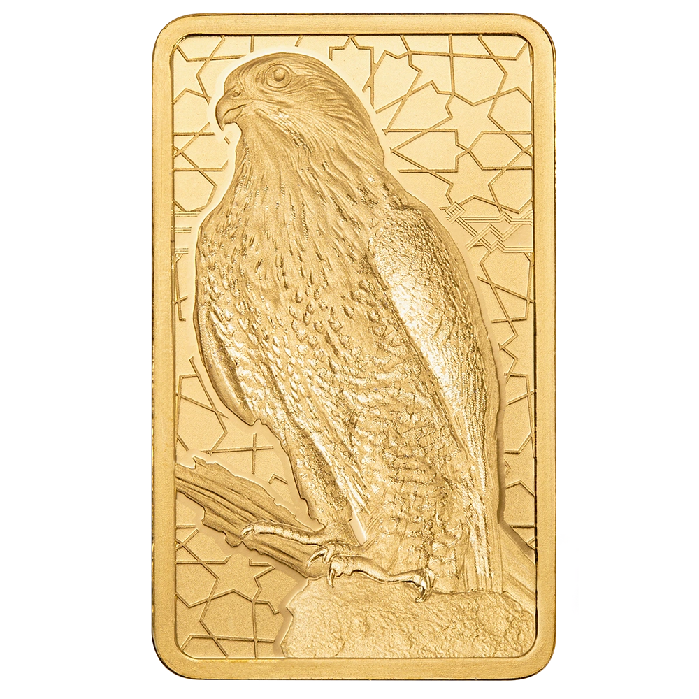 Investment-Goldbarren 5 g Pamp Fortuna – Arabischer Falke mit Rahmen