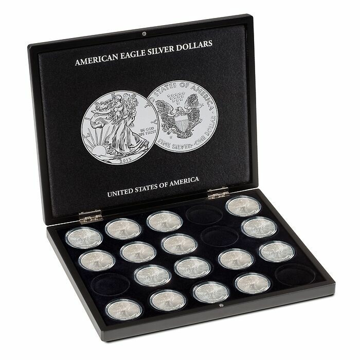 Mincovní kazeta VOLTERRA pro 20 ks  “American Eagle” 1 oz silver mince v kapslích Ø 41 mm