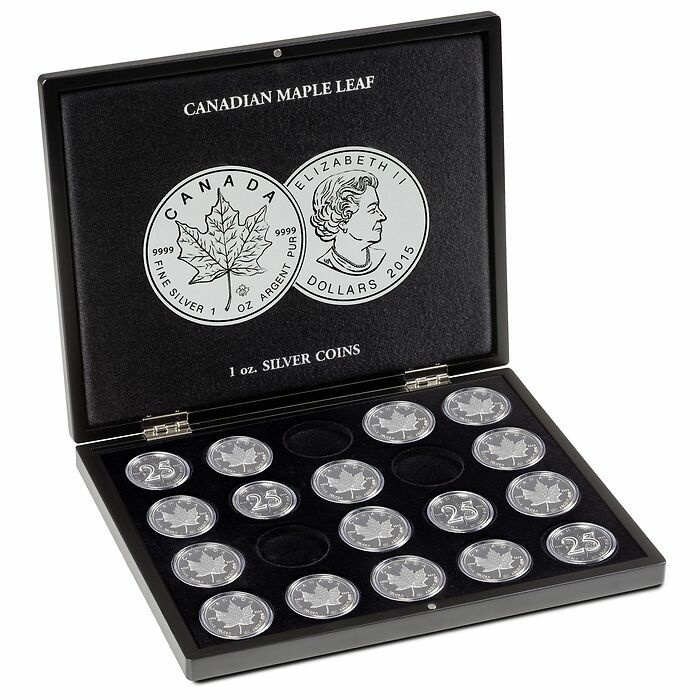 VOLTERRA Münzkassette für 20 Stück „Maple Leaf“ 1 oz Silbermünzen in Kapseln Ø 38 mm
