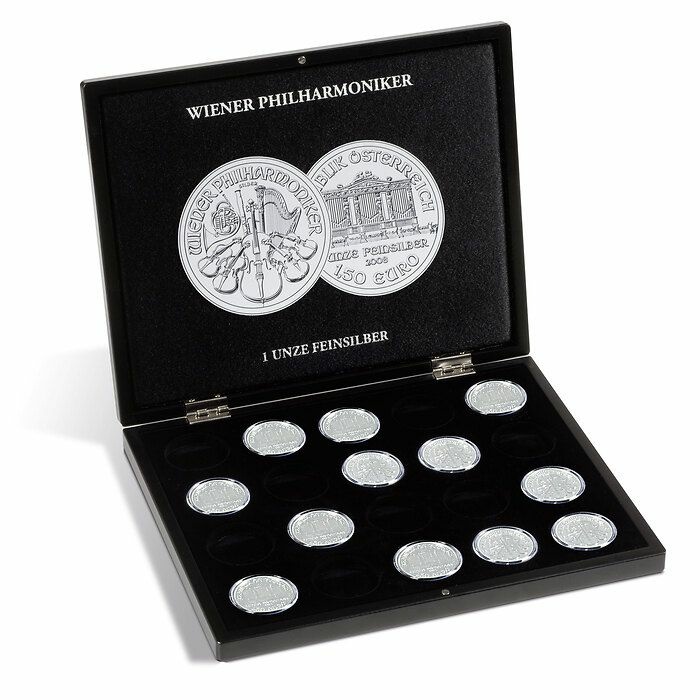 Mincovní kazeta VOLTERRA pro 20 ks  “Vienna Philharmonic” 1 oz silver mince v kapslích Ø 37 mm