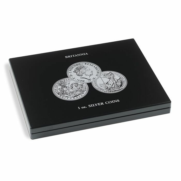 VOLTERRA Münzkassette für 20 Stück „Britannia“ 1 oz Silbermünzen in Kapseln Ø 45 mm