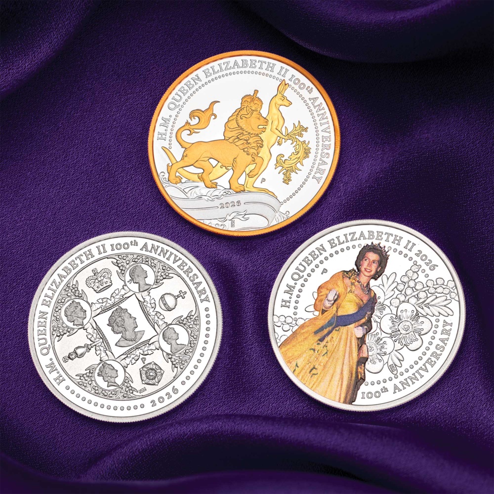 H.M. Queen Elizabeth II 100th Anniversary 2026 3x1oz Silver Proof Three-Coin Set