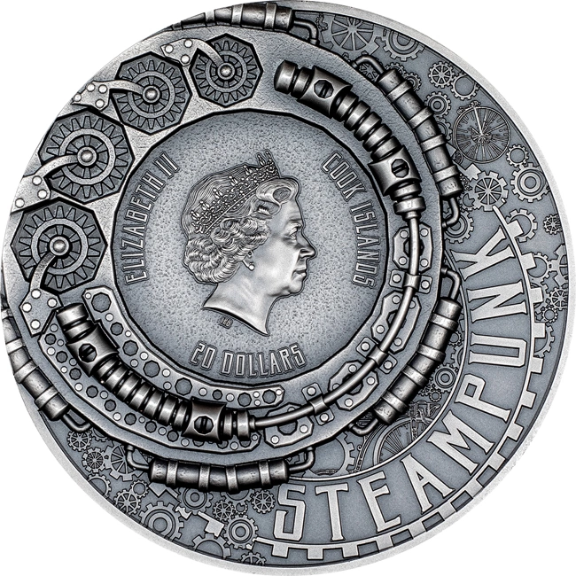 20 Dollar SCIENCE LAB Steampunk 3 Unzen Silbermünze 20 $ Cookinseln 2023 Antik-Finish
