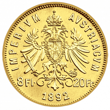 Gold-Anlagemünze Achtguldenstück von Franz Joseph I. 8 Gulden 20 Franken 1892 (Neuprägung)