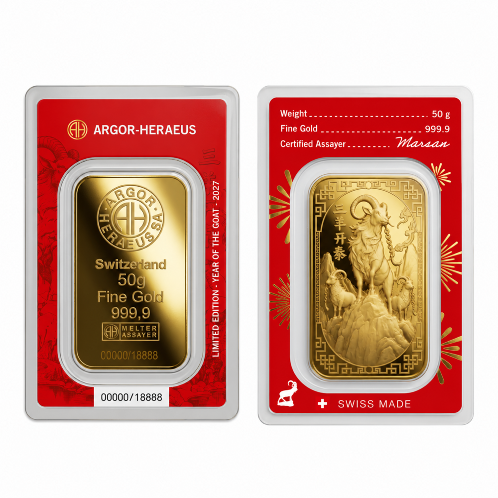 Argor-Heraeus Limited Edition Jahr  der Ziege 2027 Goldbarren 50 g