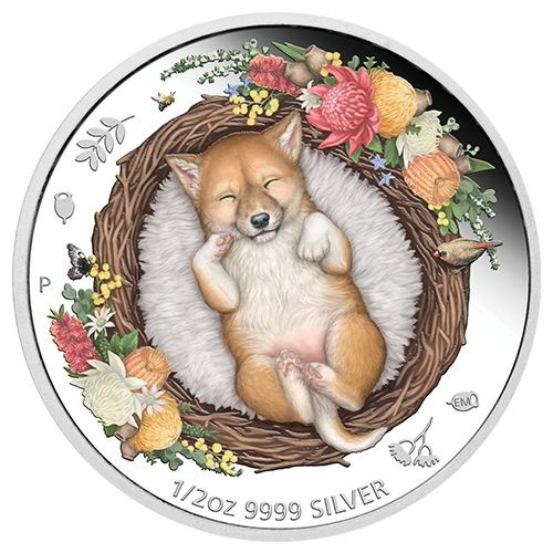 Silberne Dingo-Anlagemünze, farbig, Dreaming Down Under Serie 1/2 Oz 2021
